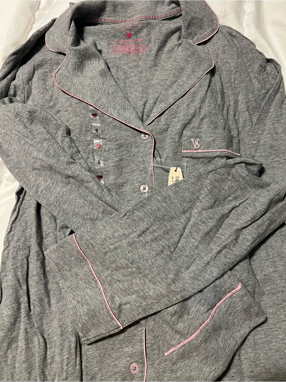 Victoria's Secret Gray Pajama Set with Pink Trim - Picture 4 of 6